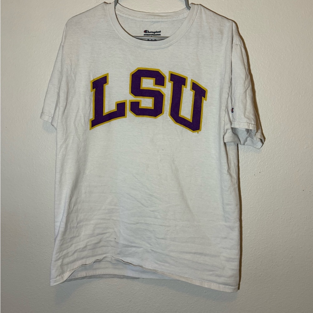 Champion White LSU Short Sleeve Tee